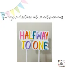 "Halfway to One" is a milestone worth celebrating. This colorful layered acrylic topper is a fun and bright way to mark a baby's six-month birthday.