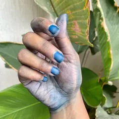 My hands, stained blue from a day of working with indigo. For me, creating with my hands is the most authentic way to express myself and connect with the natural materials I love.