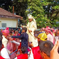 The groom's grand baraat arrival, a high-energy start to a day that will culminate in a beautiful musical wedding ceremony.