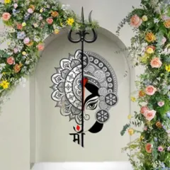 It all started with a discussion to design a theme that depicts the meaning of the name "Mitakshi." This is the initial mock-up I created, featuring a beautiful Maa Durga art piece, which became the central, meaningful element of the final decor.
