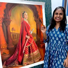 Standing next to one of my largest commissions, a 30x40 inch royal portrait. I love working on big canvases that make a real statement.