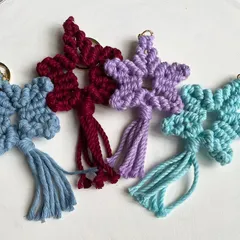 These star keychains are made with earth-friendly cotton thread. I love these cool tones of blue, maroon, and purple.