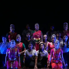 The full cast of "Tatsama Tadbhava," a production that brought together dancers from my Chithkala School of Dance and the Abstratics company. This image captures the spirit of our collaboration.