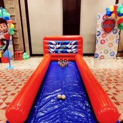 A new addition to our inventory, this Inflatable Bowling alley is a fun game for all ages. It's a great, simple attraction for indoor parties and themed events.