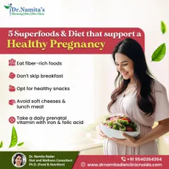 Here are five key tips for a healthy pregnancy. I emphasize eating fiber-rich foods, never skipping breakfast, choosing healthy snacks, and taking your prenatal vitamins. These simple habits support both your health and your baby's development.