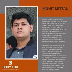 Mohit's testimonial highlights the comprehensive support we provide. Our coaching goes beyond just meals; we track hydration, suggest workouts, and provide constant motivation to ensure you see significant improvements in strength, posture, and pain reduction, just like he did.