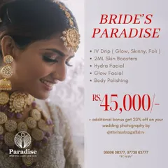 This is my Bride's Paradise package, a comprehensive plan designed for the ultimate bridal transformation. It includes IV Drips for an inner glow, Skin Boosters for hydration, and a series of facials and body polishing to ensure you are radiant from head to toe.