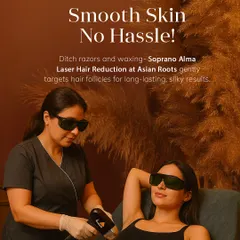 Here you can see a client comfortably undergoing an underarm laser hair reduction session. I use US FDA-approved Soprano laser technology with built-in cooling to ensure the process is not only effective but also virtually painless, even on sensitive areas.