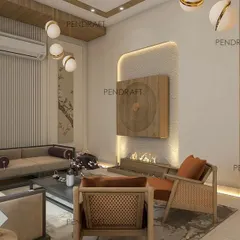 Our proposed design for the space, introducing a Zen theme with low-height furniture, a recessed fireplace, and a calm, earthy color palette to create an elegant and tranquil atmosphere.