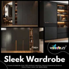 For a bold and luxurious feel, nothing beats a sleek black wardrobe. This collage shows different ways I can use black finishes, from matte surfaces with integrated lighting to combinations with open shelving and dressing tables for a complete bedroom solution.