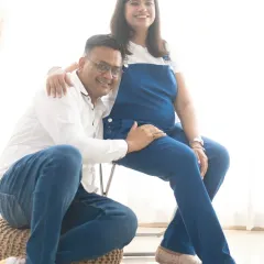 A playful "Egg-specting" announcement. We love using fun puns and cute props to bring a unique and lighthearted feel to your maternity photos.