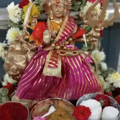 A home puja for Maa Durga, showing the beauty of personal devotion. I provide simple, accessible instructions for you to worship the Goddess in your own home, especially during festivals like Navaratri.