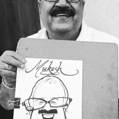 A happy guest at an engagement ceremony in Itarsi, Madhya Pradesh. My classic black and white marker sketches are quick, expressive, and always a crowd-pleaser.