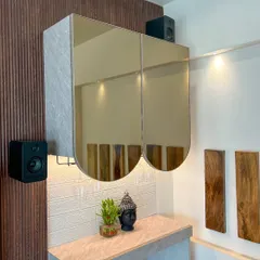 A shot from our Experience Center, showcasing a stylish bar unit with integrated speakers and smart lighting, demonstrating how technology can enhance entertainment spaces.
