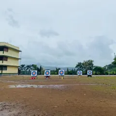 Our archery range on a cloudy day during the Raigad district competition. We train and compete in all weather conditions.