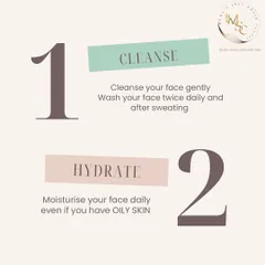 Preventing premature aging starts with the basics. This graphic outlines the first two steps: cleansing your face gently twice a day and hydrating with a daily moisturizer, even if you have oily skin.