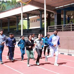 Our team warming up on the new synthetic track at our Jayanagar stadium facility. A proper surface is key for effective speed and agility training, and we use this professional-grade track to produce faster, more agile athletes.