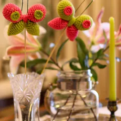 I call these my Happy Butterflies because they are created with the simple intention of adding joy to your space. These crochet butterflies on sticks can be placed in vases or planters.