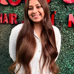 A smiling bride to be, thrilled with her hair transformation. Getting to be a part of a client's wedding journey is one of the most rewarding parts of my job.