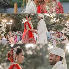 A collage of emotional and happy moments from a wedding ceremony, from kisses to loving looks.