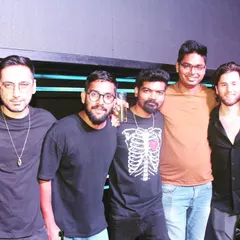 A group photo with international artists Colle and Ankytrixx after a crazy Saturday night at F Superclub. The techno scene in Bangalore is world-class.