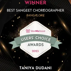 I was so honored and grateful to be named the Best Sangeet Choreographer in Bangalore by WedMeGood. This award is a testament to the love and trust my amazing clients put in me, and I pour that same passion into every wedding.