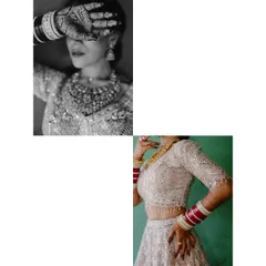 A collage focusing on the bride's hands, adorned with henna and traditional bangles. These artistic shots highlight the beauty and cultural significance of her bridal adornments.