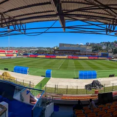 A panoramic view of the J.N Stadium in Shillong before the tournament. This shows the blank canvas we transformed with extensive branding, LED screens, and other infrastructure.