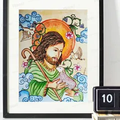The Jesus mural painting, framed and displayed in a home setting. This shows how a traditional art form can bring a sense of peace and beauty to a modern space.