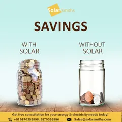 The comparison is clear: a full jar of savings with solar versus an almost empty one without. This illustrates the significant financial impact of generating your own free energy from the sun.