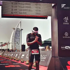 I've been there. I've felt the struggle and the triumph of crossing the finish line. This moment from my IRONMAN 70.3 in Dubai (4:21:18) is a reminder that with disciplined training and the right mindset, anything is possible.