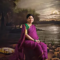 Inspired by the timeless art of Raja Ravi Varma, this portrait transforms a maternity session into a classical masterpiece. It’s a unique way to celebrate motherhood with cultural richness and artistic elegance.