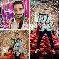 A sangeet is the heart of a wedding celebration, and I make sure it beats loud and clear. This collage captures the fun and flair of a recent sangeet night I hosted, complete with a dazzling floral jacket.