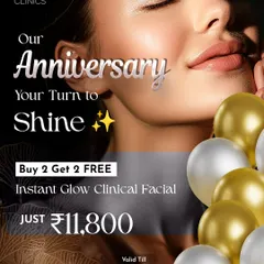 It is our anniversary, and it is your turn to shine. To celebrate, we are offering a Buy 2, Get 2 Free deal on our Instant Glow Clinical Facials. It is the perfect opportunity to stock up on your favorite treatment.
