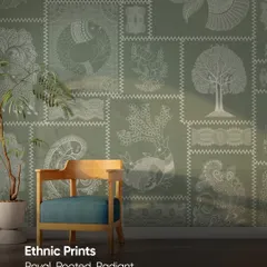 For a look that is royal, rooted, and radiant, I suggest ethnic prints like this one. The design features traditional motifs in a patchwork style, adding a unique cultural touch to the wall.