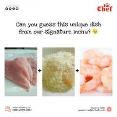Can you crack the code? This is a fun look at the ingredients that go into one of our unique signature dishes: Chicken Steak stuffed with Cheese and Prawns.