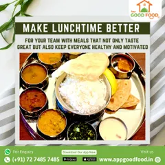 Make lunchtime better for your team. We provide meals that not only taste great but also keep everyone healthy and motivated, like this complete vegetarian thali.