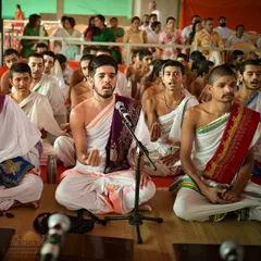 Young pandits from our Veda Agama Samskrutha Maha Patashala chant with devotion during a Rama Tarak Homa. We are dedicated to preserving these ancient traditions by training new generations in Vedic knowledge.