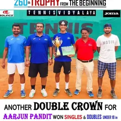 Another double crown for Aarjun Pandit, winning both singles and doubles at the 4th Shri Rajesh Patel Memorial AITA Super Series, hosted at Tennis Vidyalaya.