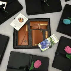 We believe corporate gifts should be personal. This bespoke hamper features a set of personalized leather accessories and gourmet treats, showing how we tailor gifts to reflect a company's appreciation and brand.
