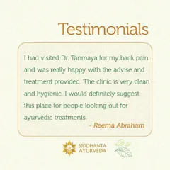 I am happy to know that Reema Abraham was pleased with the advice and treatment for her back pain. Maintaining a clean and hygienic clinic environment is a top priority for me.