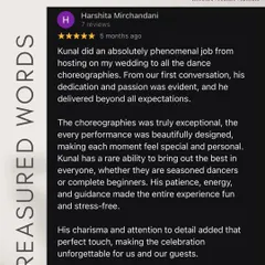 "His patience, energy, and guidance made the entire experience fun and stress-free." This review from the bride perfectly sums up my goal for every wedding. I aim to bring out the best in everyone, from seasoned dancers to complete beginners.