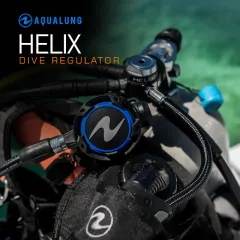 The Aqualung Helix dive regulator, seen here attached to a BCD, is a cornerstone of reliable recreational diving. Its balanced first and second stages ensure smooth, easy breathing at any depth, making it a trusted choice for divers of all levels.