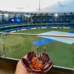 A perfectly plated appetizer with a stunning view of the cricket stadium. We tailor our menus to complement the mood and setting of any event.