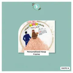 For a truly personal wedding or anniversary gift, I create custom embroidered hoops. I stitch a portrait of the couple, their names, and highlight their special date on a mini calendar, even using 3D elements like tulle for the bride's dress to make it pop.