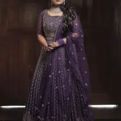 For a different wedding event, we chose this elegant purple lehenga. This demonstrates how I style for the entire wedding celebration, creating distinct yet cohesive looks for functions like the Sangeet or Reception.