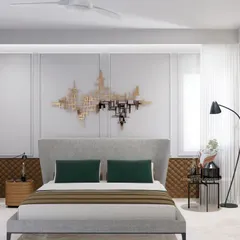 A master bedroom should be a retreat. Here, we blended textures like the geometric wood paneling and quilted headboard to create a sense of subtle luxury. The design is intentionally calm and uncluttered, proving that you don't need to be flashy to create a space that feels both sophisticated and deeply relaxing.
