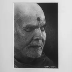 My humble attempt to capture the divine and peaceful presence of HH Mahant Swami Maharaj in this mounted pencil portrait.