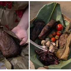 Here is Axone being prepared the traditional way, wrapped in banana leaves. This fermentation process is what gives it its unique and powerful flavour.