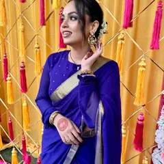 My Karwa Chauth look. A simple yet elegant blue saree paired with a soft, romantic updo and glowing makeup.